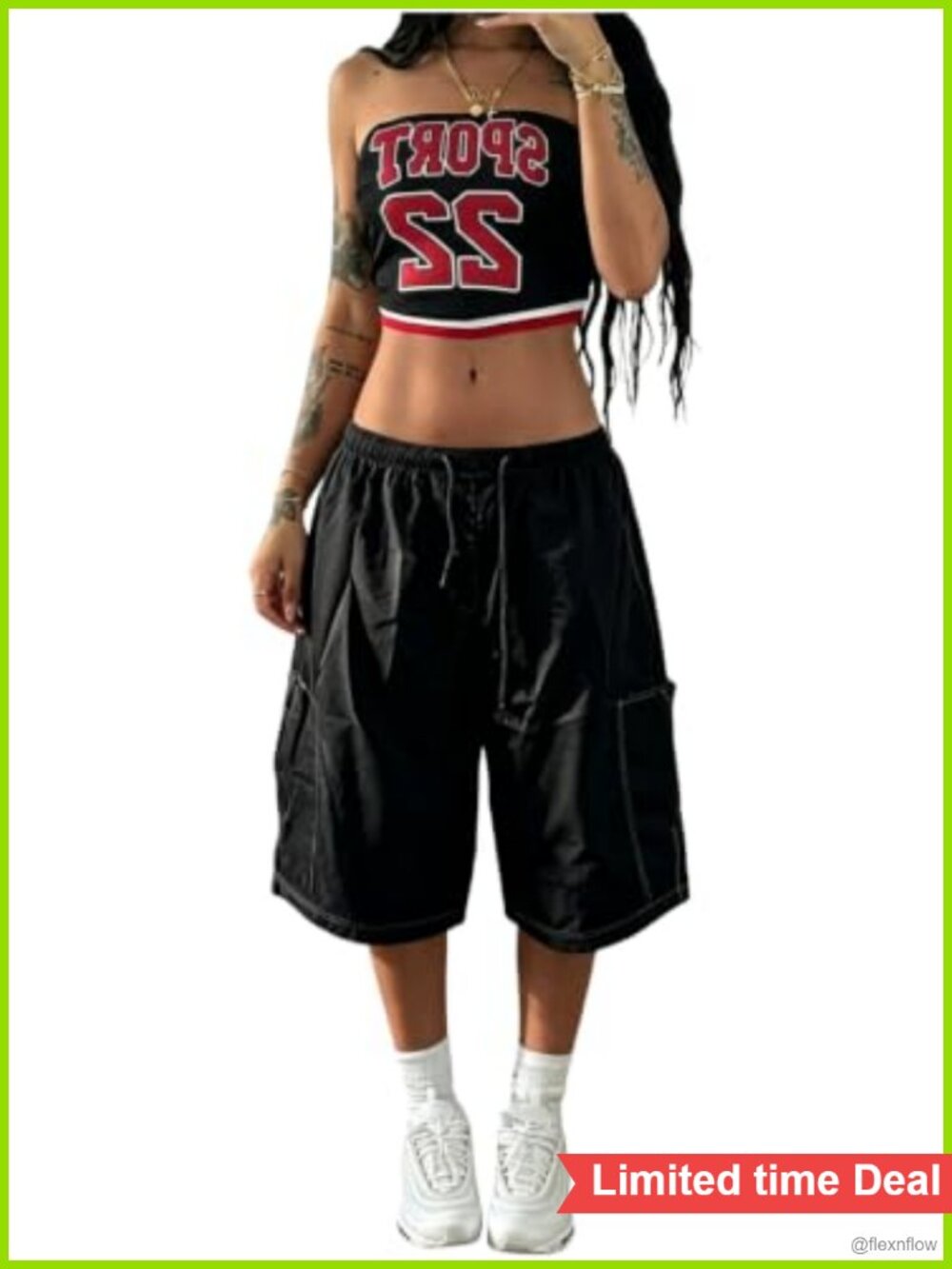 Baggy Cargo Shorts Drawstring Wide Leg Capri Pants Loose Fit Summer